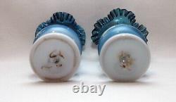 RARE 2 Mary Gregory Girl Quarkmal Blue Vases applied Glass HTF STUNNING HER