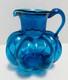 RARE Antique Hand-Blown Cobalt Blue Glass Melon Ribbed Pitcher- C. 1880-1920