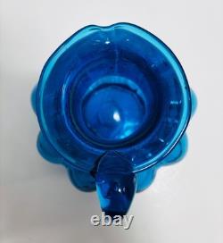 RARE Antique Hand-Blown Cobalt Blue Glass Melon Ribbed Pitcher- C. 1880-1920