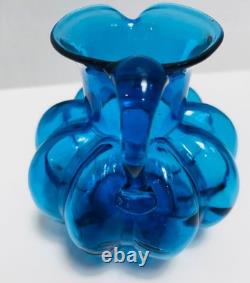 RARE Antique Hand-Blown Cobalt Blue Glass Melon Ribbed Pitcher- C. 1880-1920