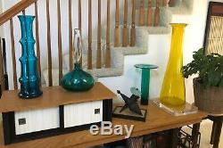 RARE Blenko Wayne Husted 5716 Art Glass Vase 20 Teal 1957 Mid Century Modern
