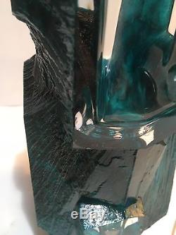 RARE Daum Crystal Large 10 Blue Argos Cubist Modernist Vase Cesar Baldaccini