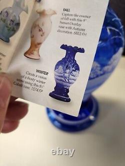 RARE FENTON ART GLASS COLBALT BLUE HAND PAINTED WINTER HUSH Tag Sticker Signed