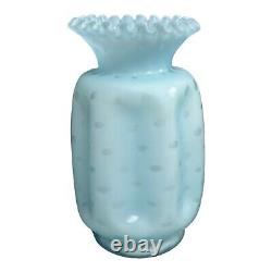 RARE Fenton Bubble Optic Honeycomb Pinch Vase Blue Satin Ruffled Crimped 7.75 H