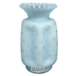 RARE Fenton Bubble Optic Honeycomb Pinch Vase Blue Satin Ruffled Crimped 7.75 H