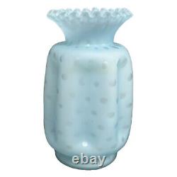 RARE Fenton Bubble Optic Honeycomb Pinch Vase Blue Satin Ruffled Crimped 7.75 H