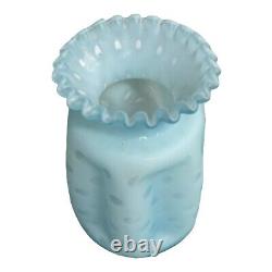 RARE Fenton Bubble Optic Honeycomb Pinch Vase Blue Satin Ruffled Crimped 7.75 H