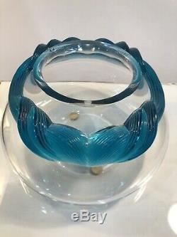 RARE Large Lalique Cyrus Vase/Bowl Centerpiece Teal Blue Ribbon BEST PRICE