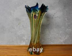 RARE MCM Murano Venetian Swung Art Glass Vase Amber Blue Twist J. I. Co vintage
