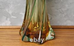RARE MCM Murano Venetian Swung Art Glass Vase Amber Blue Twist J. I. Co vintage