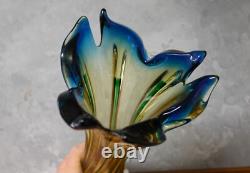 RARE MCM Murano Venetian Swung Art Glass Vase Amber Blue Twist J. I. Co vintage