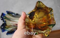 RARE MCM Murano Venetian Swung Art Glass Vase Amber Blue Twist J. I. Co vintage
