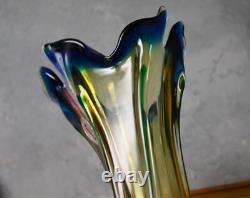 RARE MCM Murano Venetian Swung Art Glass Vase Amber Blue Twist J. I. Co vintage