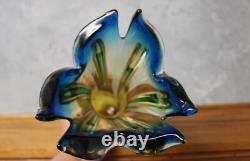 RARE MCM Murano Venetian Swung Art Glass Vase Amber Blue Twist J. I. Co vintage