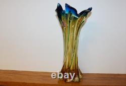 RARE MCM Murano Venetian Swung Art Glass Vase Amber Blue Twist J. I. Co vintage