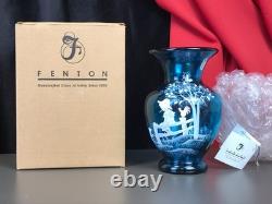 RARE! Nancy Fenton Blue FARM BOY Sitting on Fence Chicken 7 Glass VASE