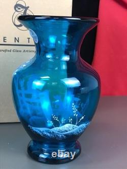 RARE! Nancy Fenton Blue FARM BOY Sitting on Fence Chicken 7 Glass VASE