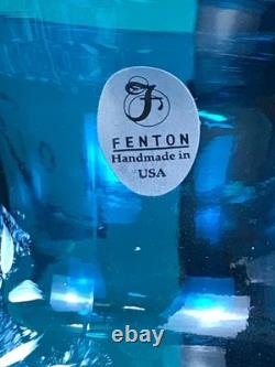RARE! Nancy Fenton Blue FARM BOY Sitting on Fence Chicken 7 Glass VASE