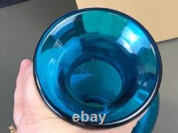 RARE! Nancy Fenton Blue FARM BOY Sitting on Fence Chicken 7 Glass VASE