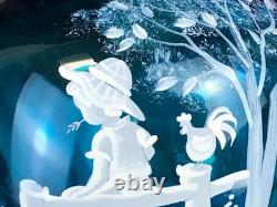RARE! Nancy Fenton Blue FARM BOY Sitting on Fence Chicken 7 Glass VASE