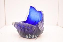 RARE Randy Strong Early Art Glass Sculpture Vase Blue ABSTRACT 9 Signed Frosted