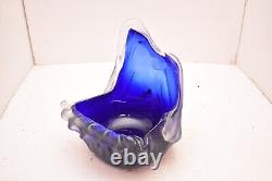 RARE Randy Strong Early Art Glass Sculpture Vase Blue ABSTRACT 9 Signed Frosted