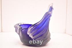 RARE Randy Strong Early Art Glass Sculpture Vase Blue ABSTRACT 9 Signed Frosted