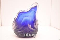 RARE Randy Strong Early Art Glass Sculpture Vase Blue ABSTRACT 9 Signed Frosted