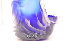 RARE Randy Strong Early Art Glass Sculpture Vase Blue ABSTRACT 9 Signed Frosted