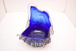 RARE Randy Strong Early Art Glass Sculpture Vase Blue ABSTRACT 9 Signed Frosted