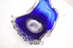 RARE Randy Strong Early Art Glass Sculpture Vase Blue ABSTRACT 9 Signed Frosted