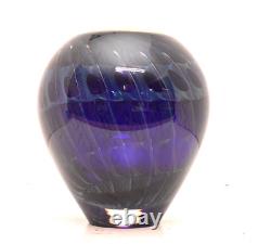 RARE Tim Lazer Art Glass Vase Blue Purple Wave Design 7 Tall