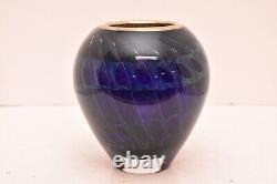 RARE Tim Lazer Art Glass Vase Blue Purple Wave Design 7 Tall