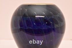 RARE Tim Lazer Art Glass Vase Blue Purple Wave Design 7 Tall