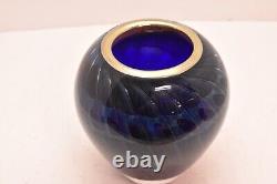 RARE Tim Lazer Art Glass Vase Blue Purple Wave Design 7 Tall