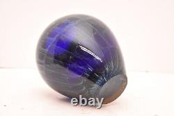 RARE Tim Lazer Art Glass Vase Blue Purple Wave Design 7 Tall