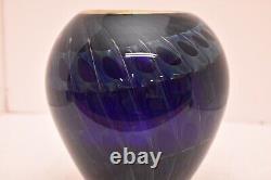 RARE Tim Lazer Art Glass Vase Blue Purple Wave Design 7 Tall