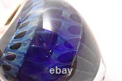 RARE Tim Lazer Art Glass Vase Blue Purple Wave Design 7 Tall