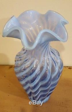 RARE Vintage Fenton Blue Opalescent Swirl Pinched Vase 11 inches! Large