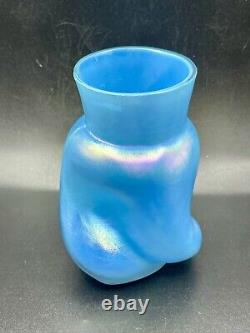 READ Antique Rare Kralik Free Form Pinched Twist Iridecent Art Glass Vase GLOWS