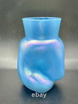 READ Antique Rare Kralik Free Form Pinched Twist Iridecent Art Glass Vase GLOWS