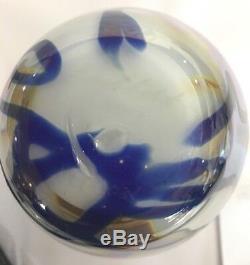 ROBERT EICKHOLT ART GLASS 6 VASE IRIDESCENT Abstract Swirl Blue Gold 2002 Signd
