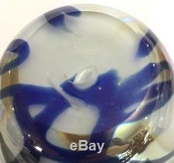 ROBERT EICKHOLT ART GLASS 6 VASE IRIDESCENT Abstract Swirl Blue Gold 2002 Signd