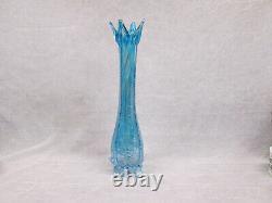 RON MYNATT AR Artist Light Blue Iridescent Handblown 18 Tall Glass Swung Vase