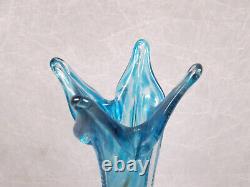 RON MYNATT AR Artist Light Blue Iridescent Handblown 18 Tall Glass Swung Vase