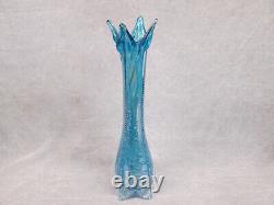 RON MYNATT AR Artist Light Blue Iridescent Handblown 18 Tall Glass Swung Vase