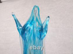 RON MYNATT AR Artist Light Blue Iridescent Handblown 18 Tall Glass Swung Vase