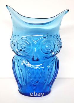 Rainbow Viking Glass Blue Owl Vase Hand Blown Vintage