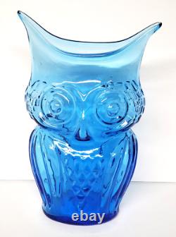 Rainbow Viking Glass Blue Owl Vase Hand Blown Vintage