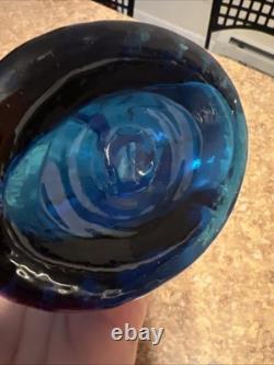 Rainbow Viking Glass Blue Owl Vase Hand Blown Vintage EUC